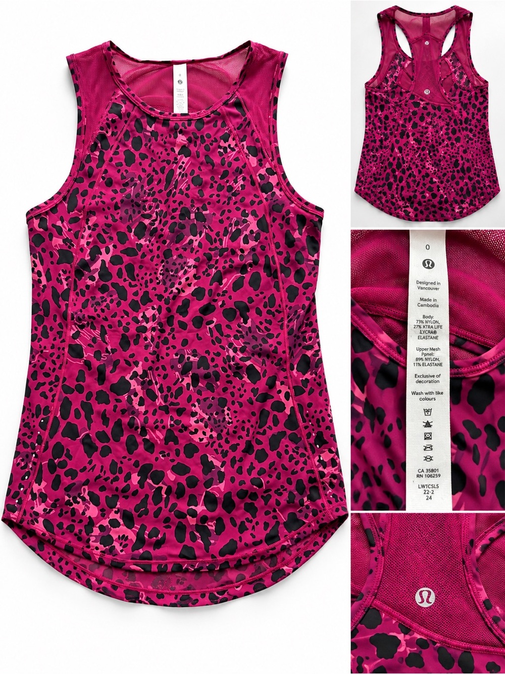 lululemon magenta and black leopard print racerback tank